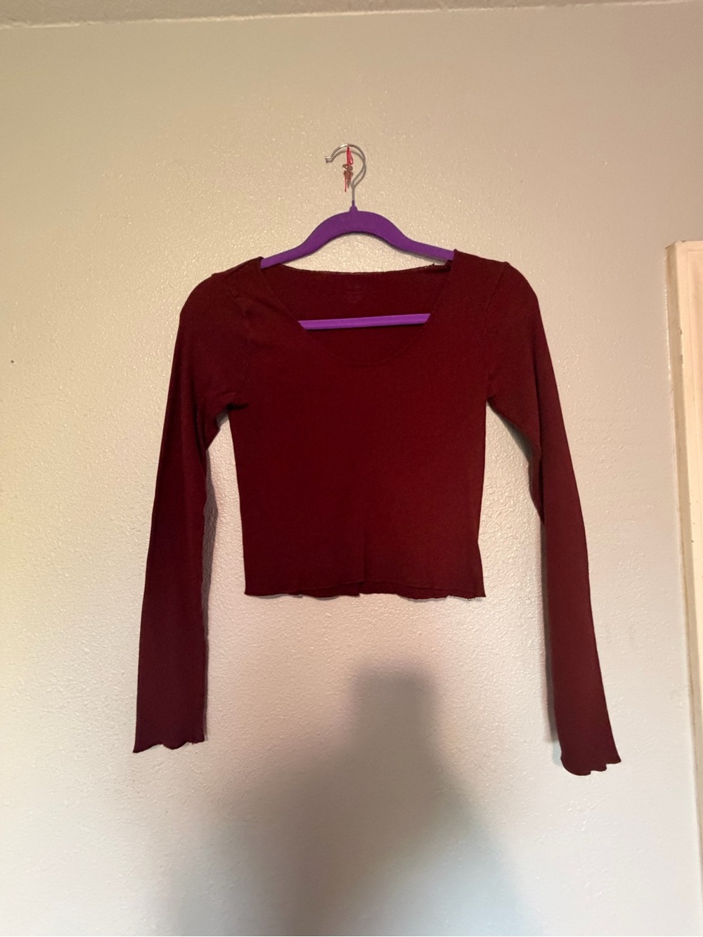 Free People Burgundy Long Sleeve Square Neck Crop Top